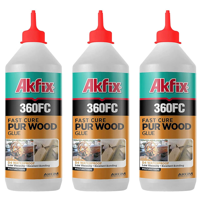 Akfix 360FC Fast Cure Polyurethane Wood Glue - 3 Pack