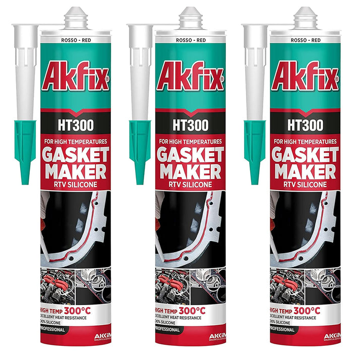 Akfix HT300 High Temp Gasket Maker, Red - 3 Pack