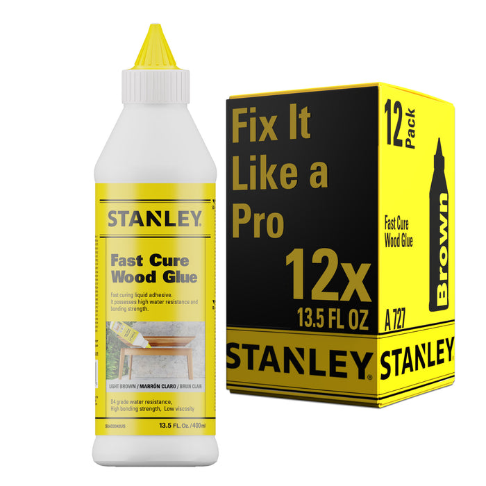 Stanley A727 Fast Cure Wood Glue - D4 High Durability, 13.5 fl oz