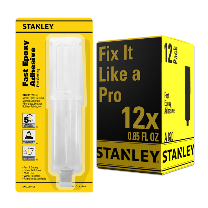 Stanley A820 Fast Epoxy Adhesive - Quick-Setting Multi-Surface Glue, 0.85 fl oz