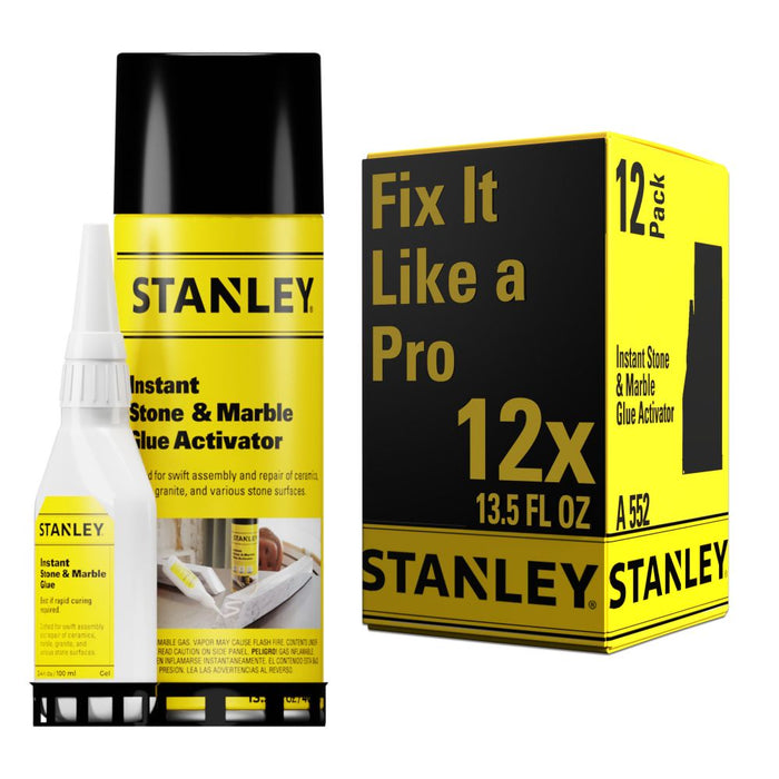 Stanley A552 Instant Stone & Marble Glue - Cyanoacrylate Adhesive & Activator, 3.4oz & 13.5 fl oz