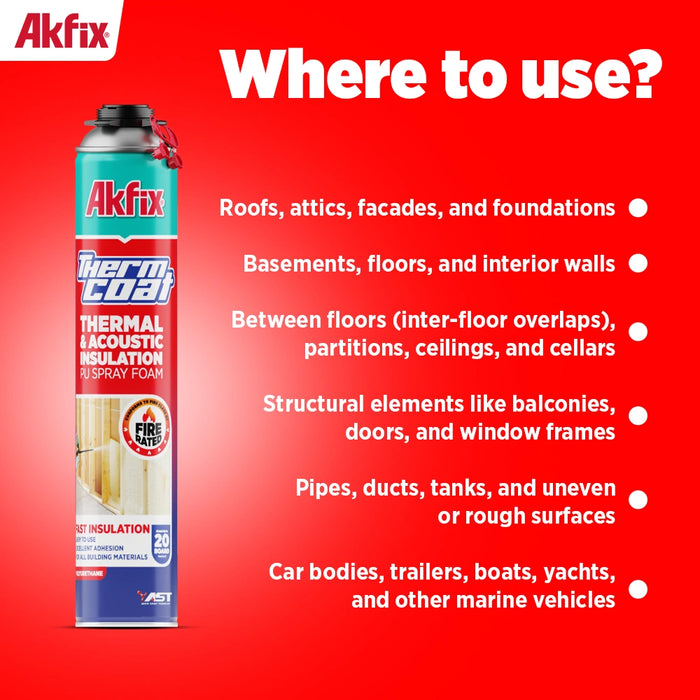 Akfix Thermcoat Thermal & Acoustic Insulation Spray Foam (Closed Cell), Fire Rated