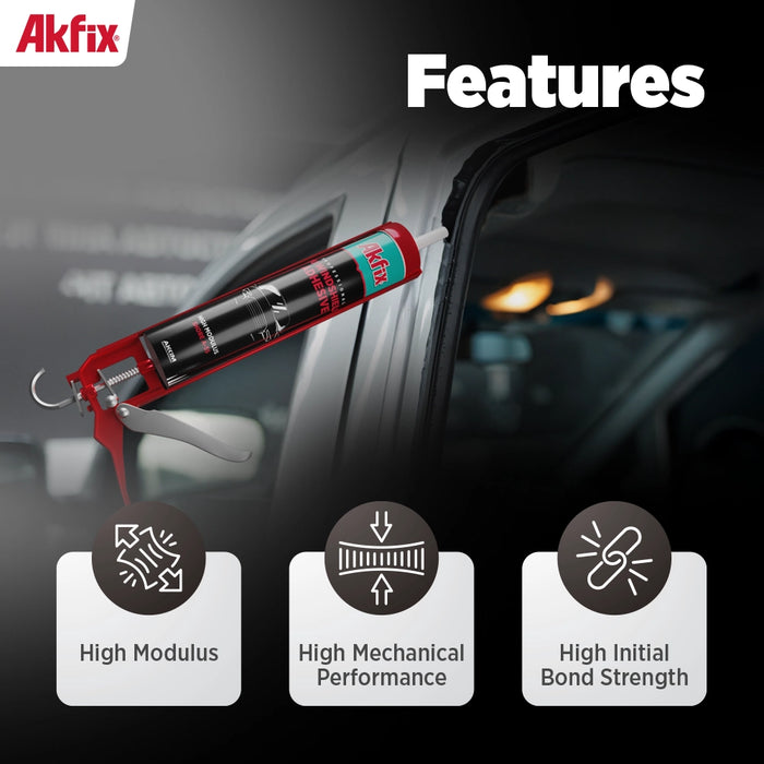 Akfix Polyurethane Windshield Adhesive - Black, 10.1 fl oz