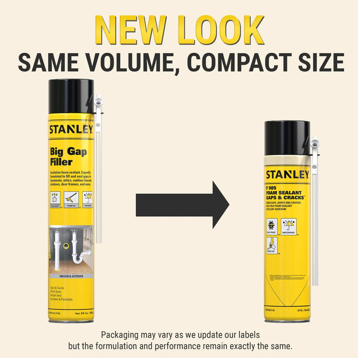 Stanley F905 Gaps & Cracks Polyurethane Foam Sealant with Straw Adapter 12/24 oz