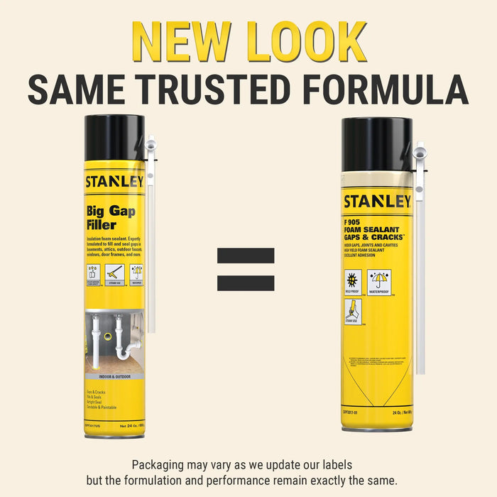 Stanley F905 Gaps & Cracks Polyurethane Foam Sealant with Straw Adapter 12/24 oz