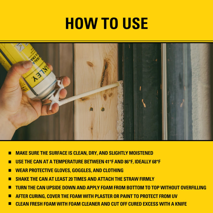 Stanley F905 Gaps & Cracks Polyurethane Foam Sealant with Straw Adapter 12/24 oz