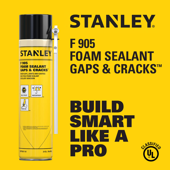 Stanley F905 Gaps & Cracks Polyurethane Foam Sealant with Straw Adapter 12/24 oz