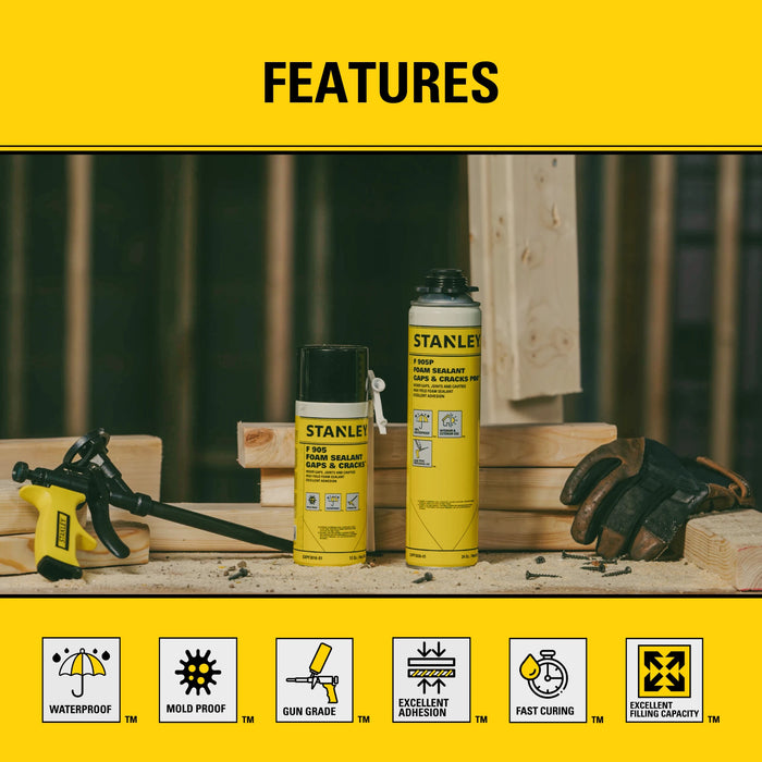 Stanley F905P Gaps & Cracks Pro Foam Sealant - Gun Foam, 24oz