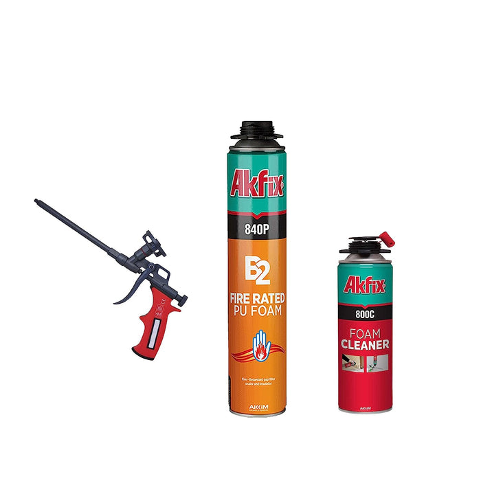 Akfix 840P Fire Rated Polyurethane Foam Set - 1 Pack+1 Foam Gun+1 Foam Cleaner
