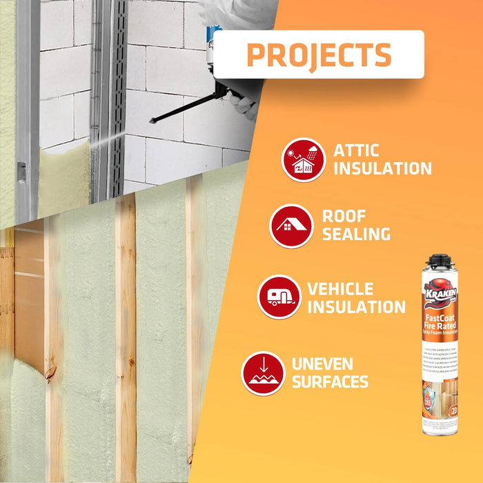 Kraken Bond FastCoat Insulation Spray Foam (Closed Cell Expanding Foam), Class A Fire Rated