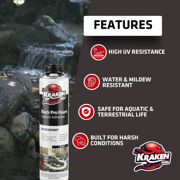 Kraken Bond Black Foam Waterfall & Landscape Adhesive Sealant Gun Use