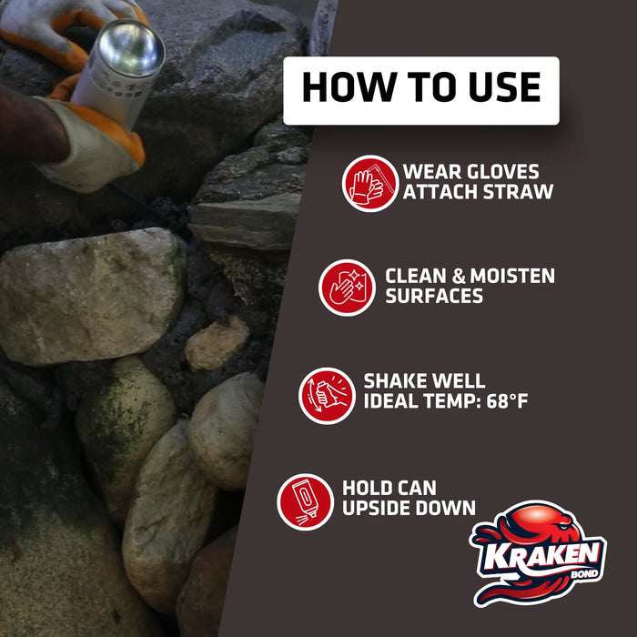 Kraken Bond Black Foam Waterfall & Landscape Adhesive Sealant Gun Use