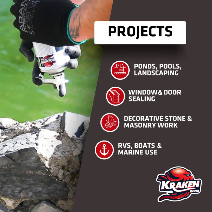 Kraken Bond Black Foam Waterfall & Landscape Adhesive Sealant Gun Use