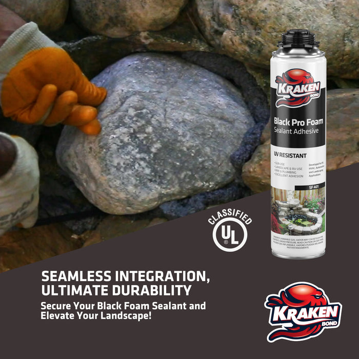 Kraken Bond Black Foam Waterfall & Landscape Adhesive Sealant Gun Use
