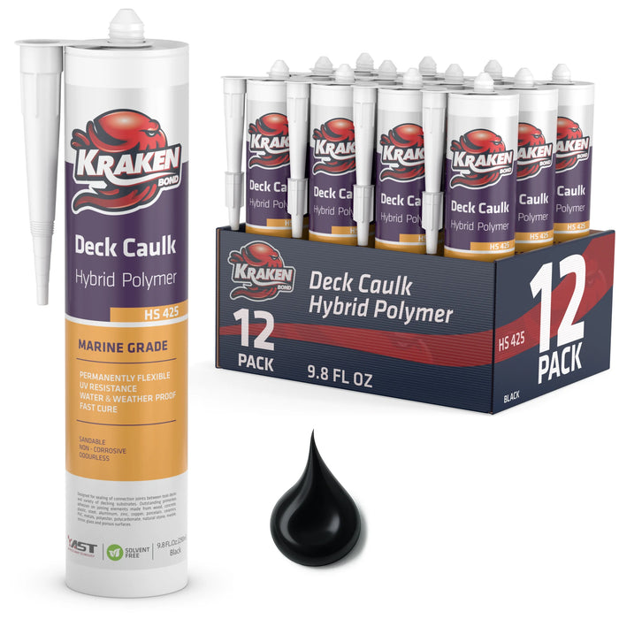 Kraken Bond Deck Caulk Black Marine Sealant - 9.8 fl oz