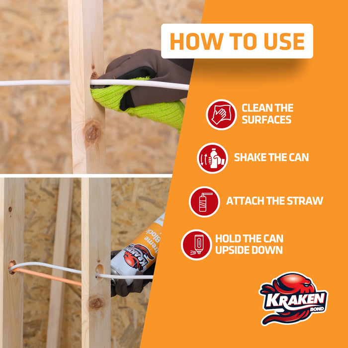 Kraken Bond Extreme Fire Block Polyurethane Straw Foam Sealant 12/24 oz