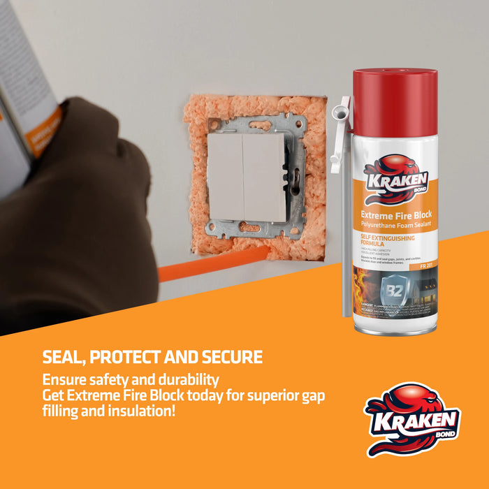 Kraken Bond Extreme Fire Block Polyurethane Straw Foam Sealant 12/24 oz