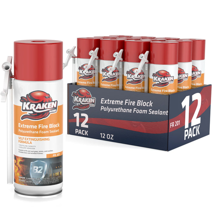 Kraken Bond Extreme Fire Block Polyurethane Straw Foam Sealant 12/24 oz