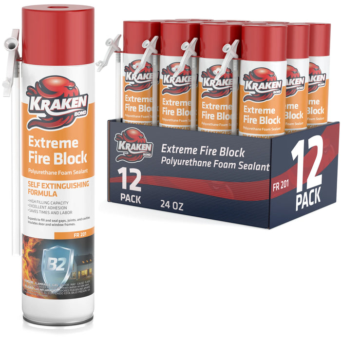 Kraken Bond Extreme Fire Block Polyurethane Straw Foam Sealant 12/24 oz
