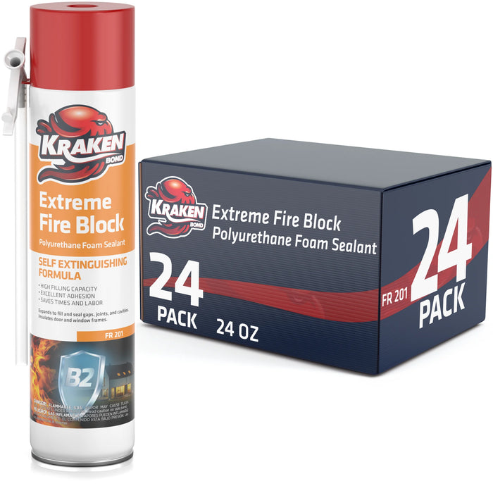 Kraken Bond Extreme Fire Block Polyurethane Straw Foam Sealant 12/24 oz