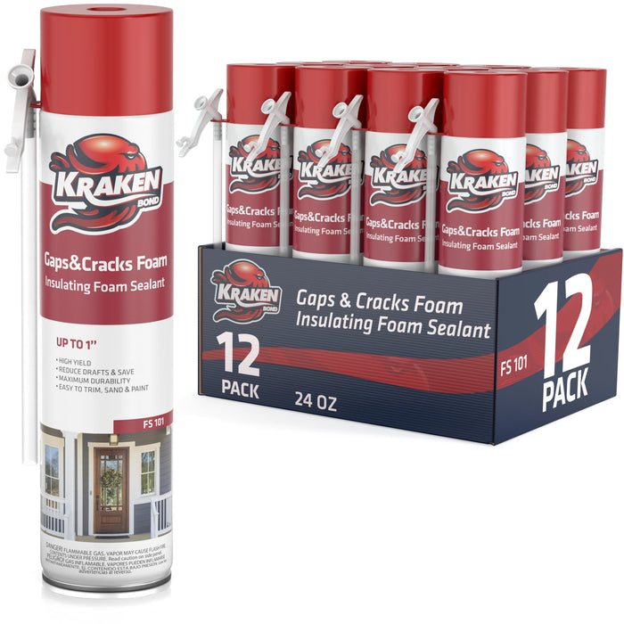 Kraken Bond Gaps & Cracks Filler Straw Foam, Insulating Foam Sealant 12/24 oz