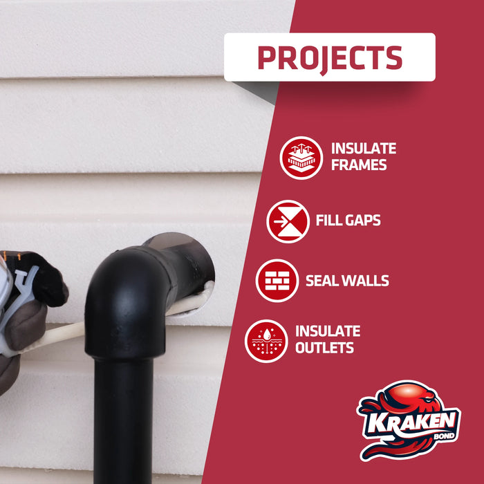 Kraken Bond Gaps & Cracks Filler Straw Foam, Insulating Foam Sealant 12/24 oz