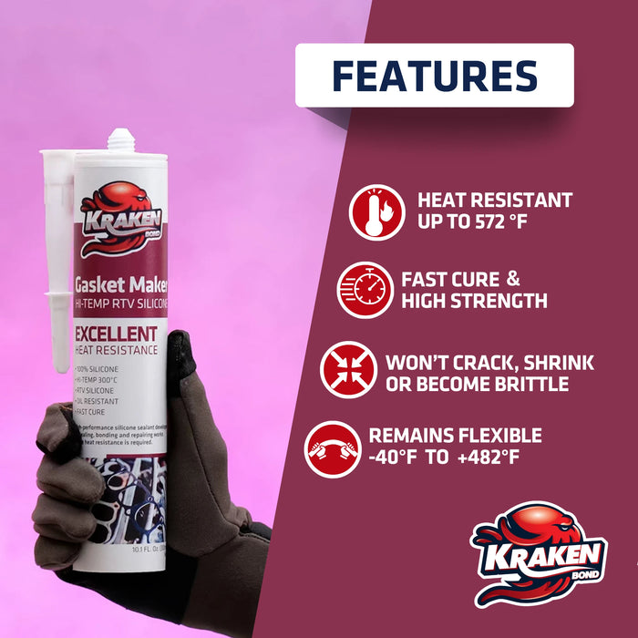 Kraken Bond Gasket Maker RTV Silicone - 10.1 fl oz