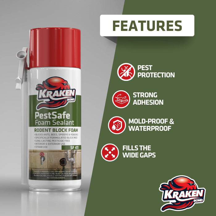 Kraken Bond PestSafe Straw Foam Sealant - Pest & Rodent Block Foam 12 oz