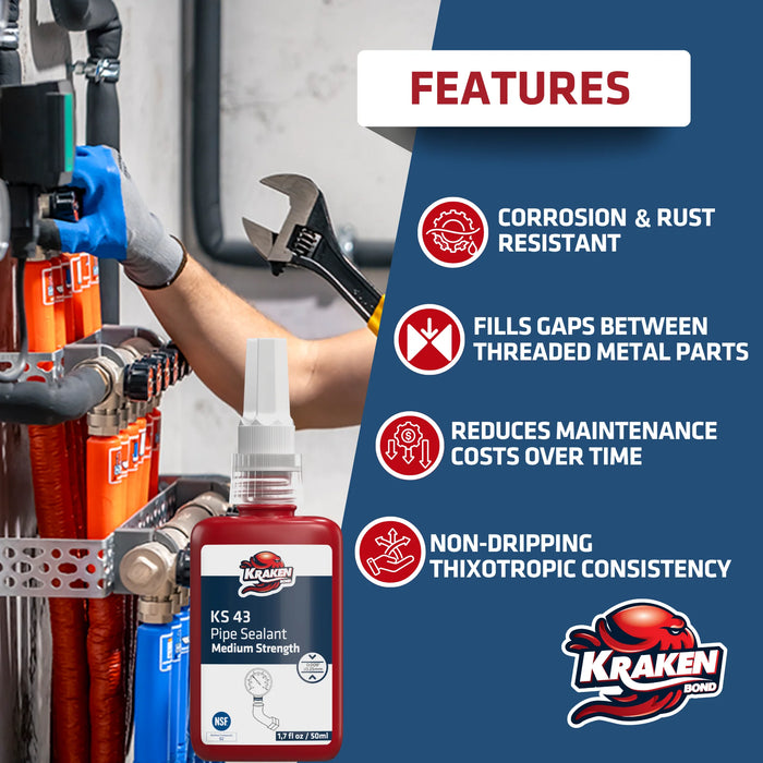 Kraken Bond Pipe Thread Sealant Medium Strength  - KS 43, 1.7 fl oz / 50 ml