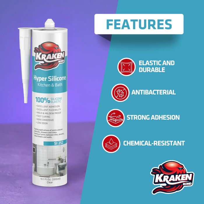 Kraken Bond Hyper Kitchen & Bathroom Silicone - Clear, 10.1 fl oz