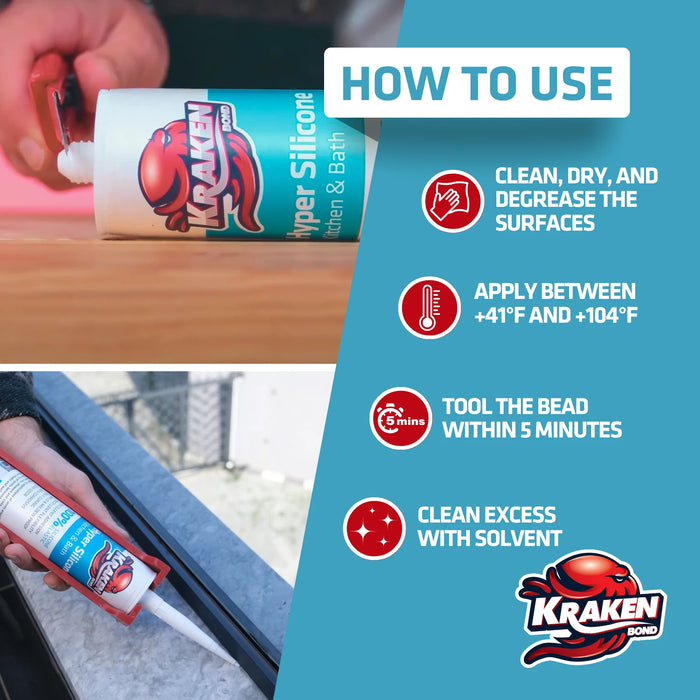 Kraken Bond Hyper Kitchen & Bathroom Silicone - Clear, 10.1 fl oz