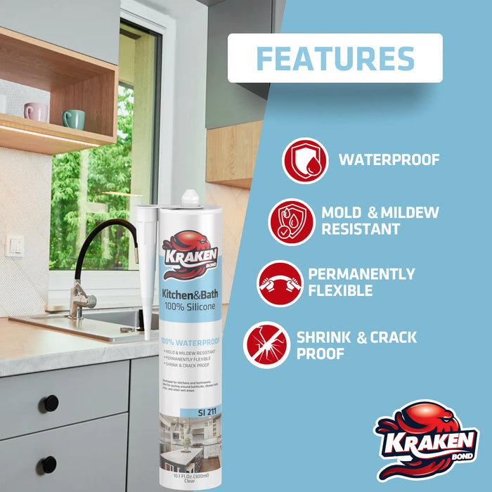 Kraken Bond Kitchen & Bathroom Silicone Sealant - 10.1 fl oz