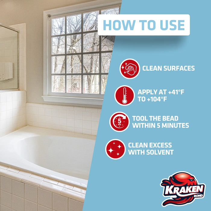 Kraken Bond Kitchen & Bathroom Silicone Sealant - 10.1 fl oz