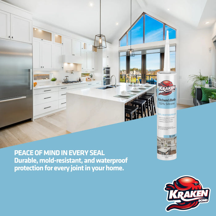 Kraken Bond Kitchen & Bathroom Silicone Sealant - 10.1 fl oz