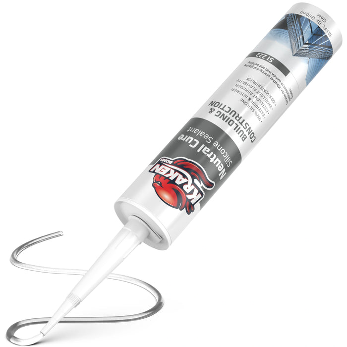 Kraken Bond Neutral Cure Building-Construction Silicone Sealant - Clear, 10.1 fl oz