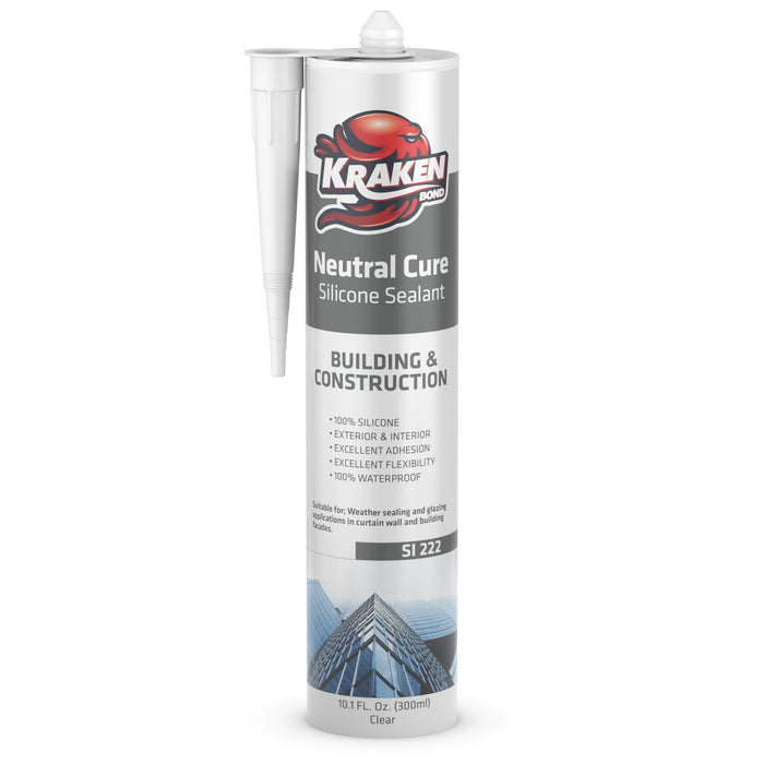 Kraken Bond Neutral Cure Building-Construction Silicone Sealant - Clear, 10.1 fl oz
