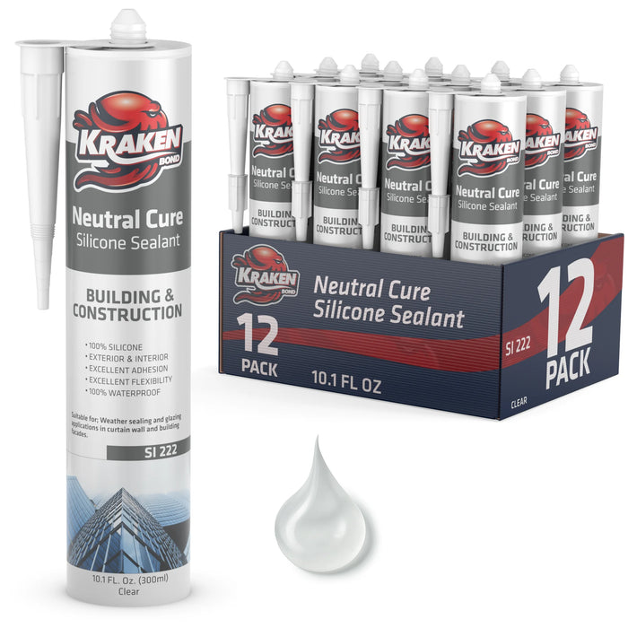 Kraken Bond Neutral Cure Building-Construction Silicone Sealant - Clear, 10.1 fl oz