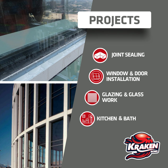 Kraken Bond Neutral Cure Building-Construction Silicone Sealant - Clear, 10.1 fl oz