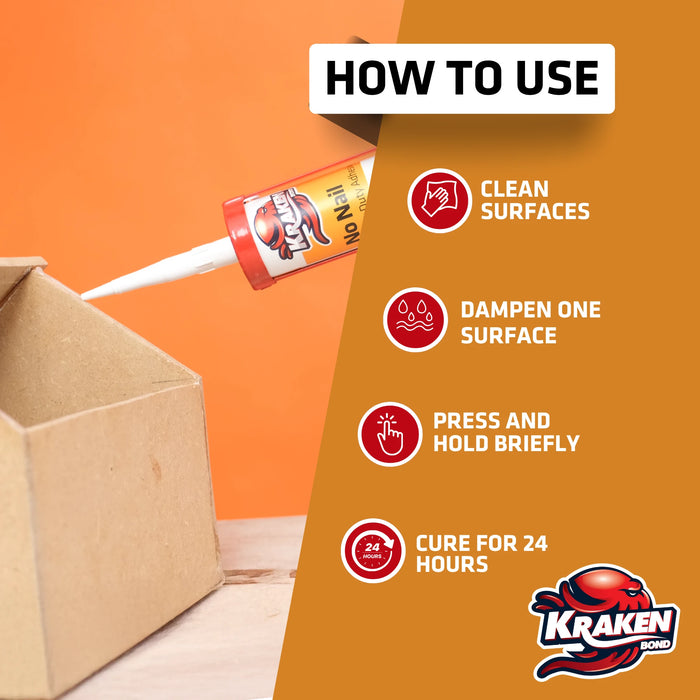 Kraken Bond No Nail Heavy Duty Polyurethane Adhesive - Clear, 10.1 fl oz