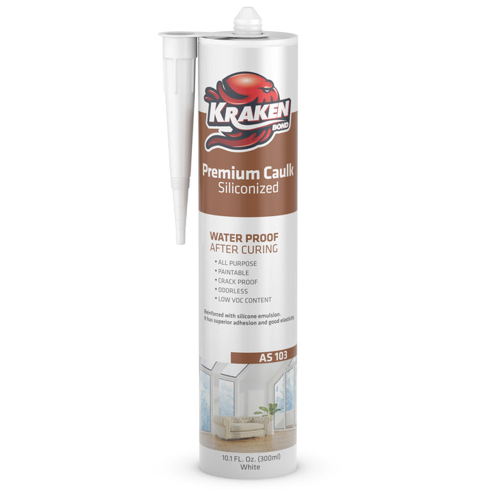Kraken Bond Premium Siliconized Caulk Sealant - White, 10.1 fl oz