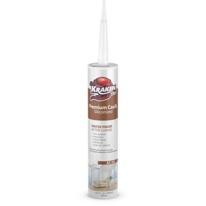 Kraken Bond Premium Siliconized Caulk Sealant - White, 10.1 fl oz