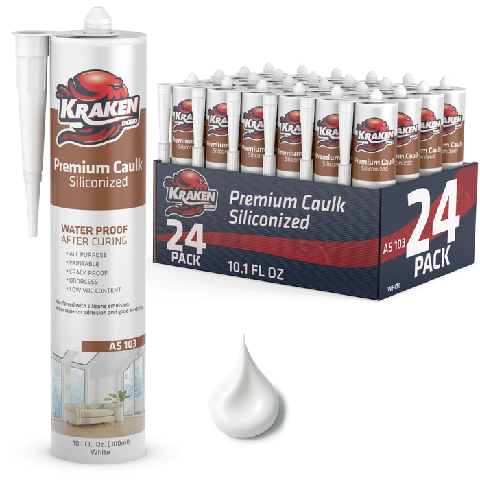 Kraken Bond Premium Siliconized Caulk Sealant - White, 10.1 fl oz