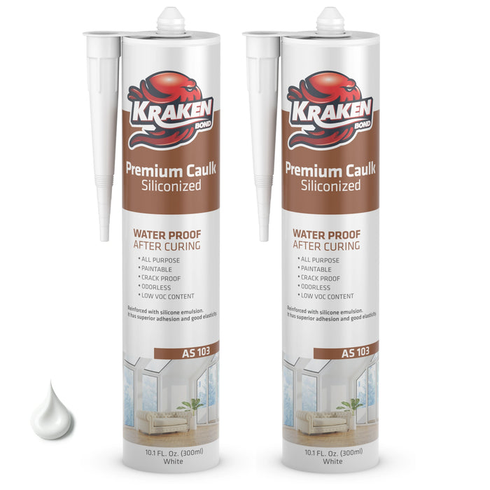 Kraken Bond Premium Siliconized Caulk Sealant - White, 10.1 fl oz