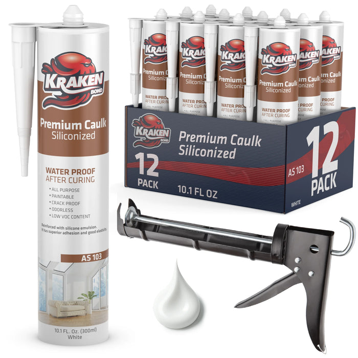 Kraken Bond Premium Siliconized Caulk Sealant - White, 10.1 fl oz