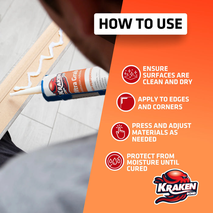 Kraken Bond Ultra Grab Construction Adhesive - White, 10.1 fl oz