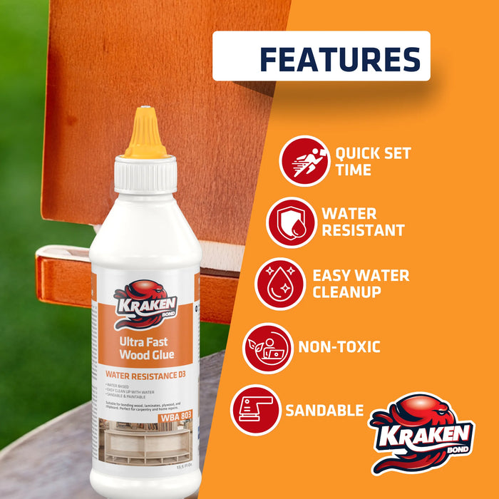 Kraken Bond D3 White PVA Ultra Fast Wood Glue - 13.5 fl oz
