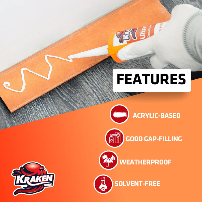 Kraken Bond Ultra Grab Construction Adhesive - White, 10.1 fl oz
