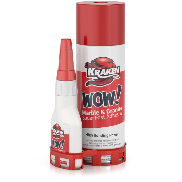 Kraken Bond WOW Marble & Granite Super Fast Adhesive with Accelerator Spray 1.75 oz+6.75 fl oz