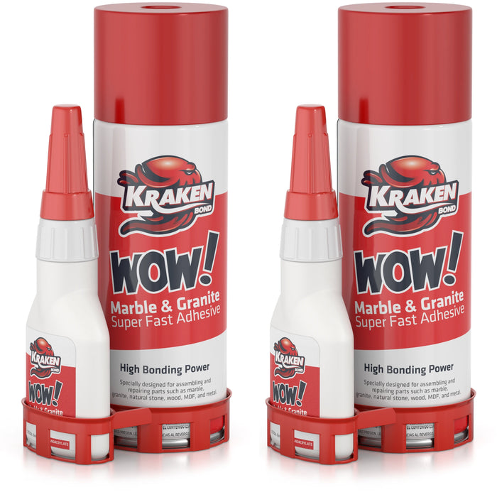 Kraken Bond WOW Marble & Granite Super Fast Adhesive with Accelerator Spray 1.75 oz+6.75 fl oz