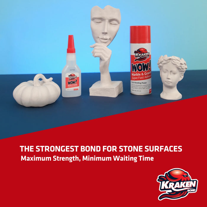 Kraken Bond WOW Marble & Granite Super Fast Adhesive with Accelerator Spray 1.75 oz+6.75 fl oz